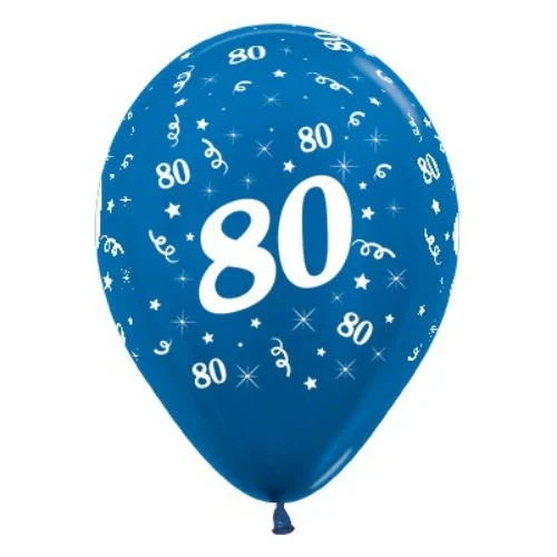Balloons Age 80 Blue Metallic - Pack of 6