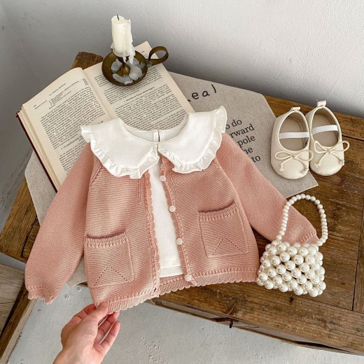 Baby Children 0-3 Years Old Baby Girl Sweet Baita Cardigan Knitted Coat