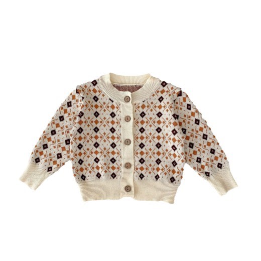 Rhombus Jacquard Knitted Coat Strap Rompers Jumpsuit Suit