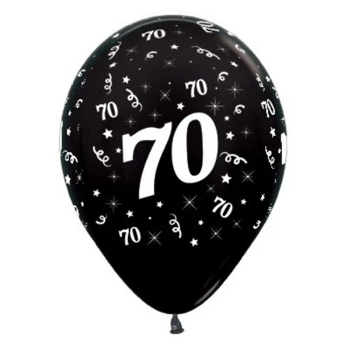 Balloons Age 70 Black Metallic - Pack of 6