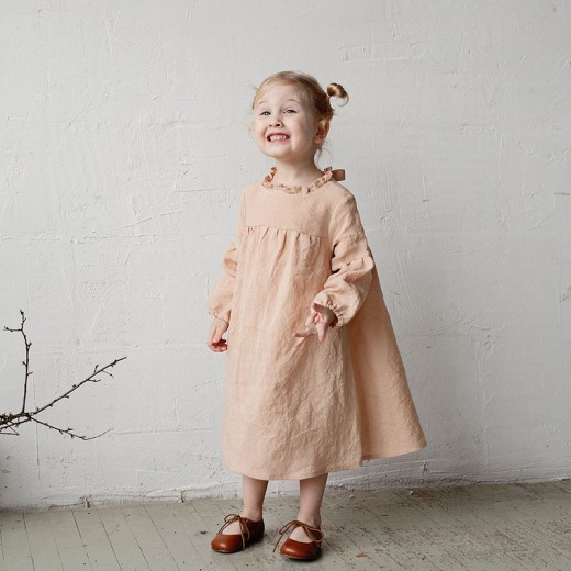 Long Sleeve Wooden Ear Collar Back Bandage Design Sense Children's Doll Skirt