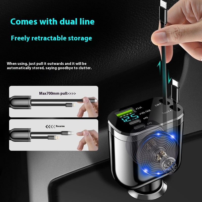 Cigarette Lighter Folding Double Flexible Wire Car Charger