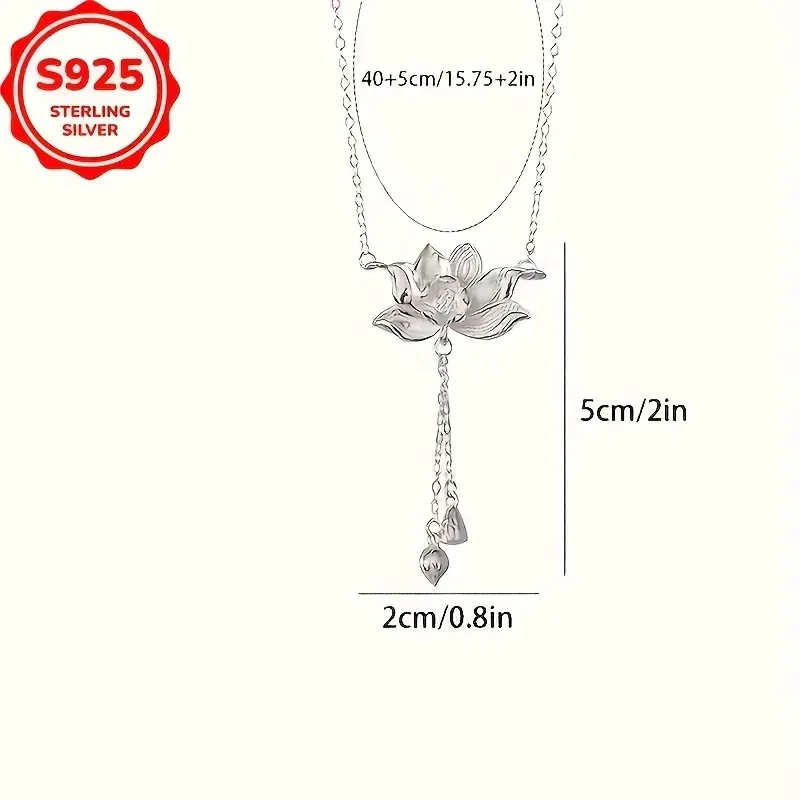 High-end Lotus Tassel Pendant Necklace in S925 Silver - Retro Style Clavicle Chain, Perfect Gift for Women
