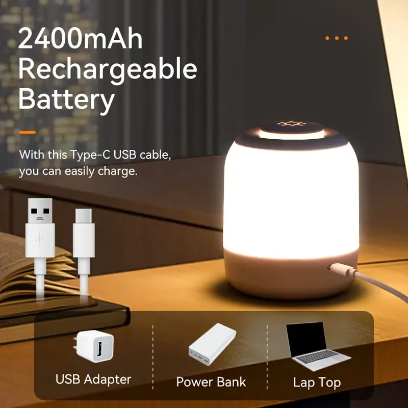 LED Bedside Lamp Rechargeable Table Lamp - Warm and Comforting Glow, Cozy Ambiance, Simple Yet Elegant, Perfect for Bedroom Decor, Compact and Space-Saving Design