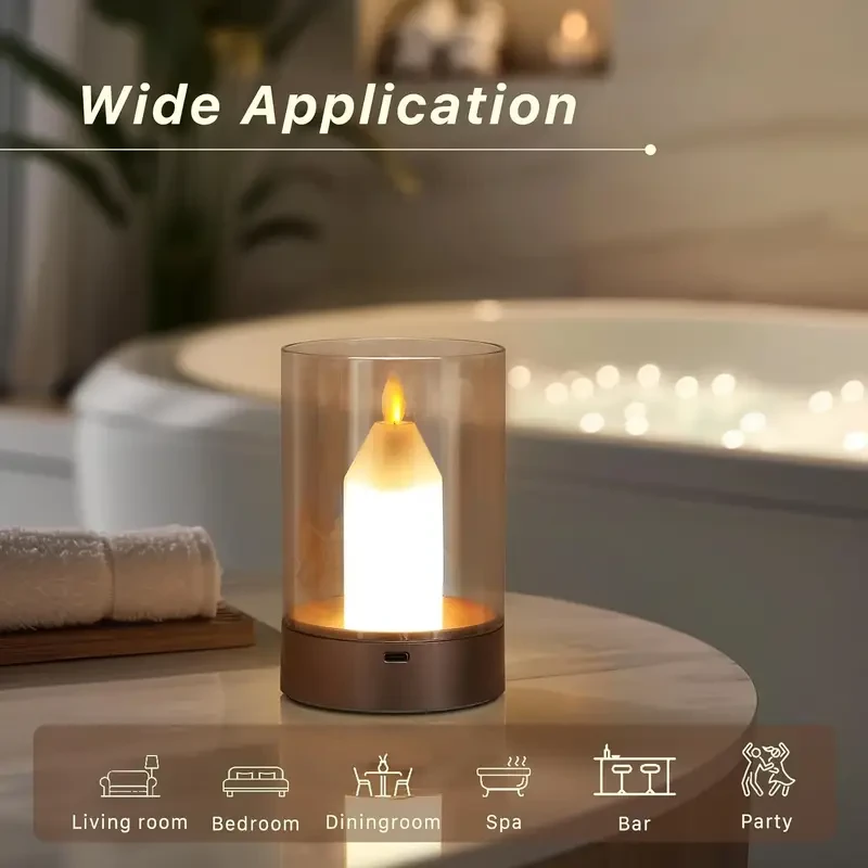 1pc Dimmable Flameless Glass Candle Lamp with Motion Sensor Control  Rechargeable Cordless Night Light for Bedroom, Restaurant, Cafe, Warm Light Table Lantern