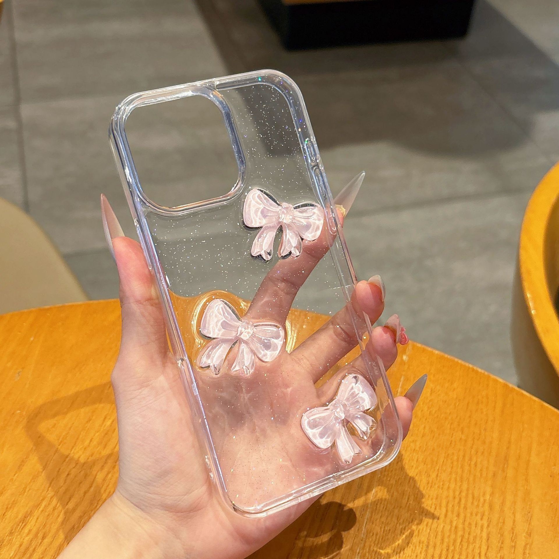 Bow Knot Epoxy Transparent Phone Case Drop-resistant