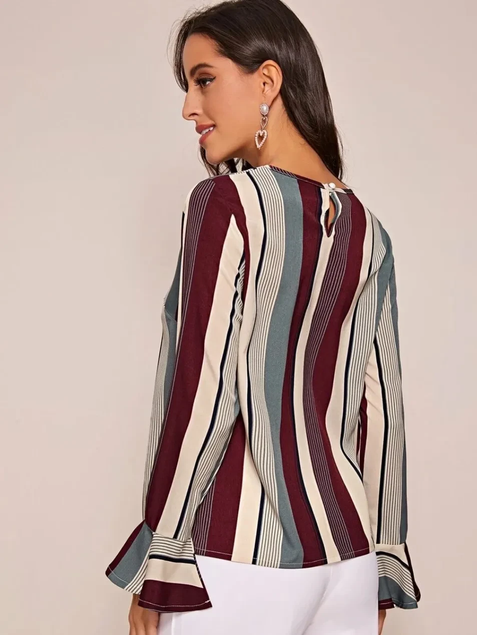 Red And Black Striped Shirt Long Sleeve Women's