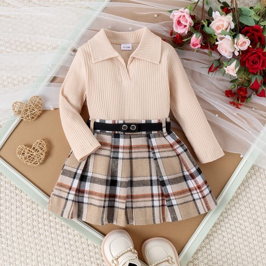Autumn And Winter Girls Suit Medium And Small Long Sleeve Pleated Skirt
