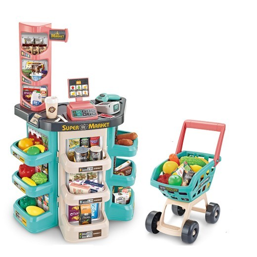 Cross-border Children's Simulation Supermarket Table Shopping Cart Playhouse Set Scan Credit Card Shopping Cashier Supermarket Toys