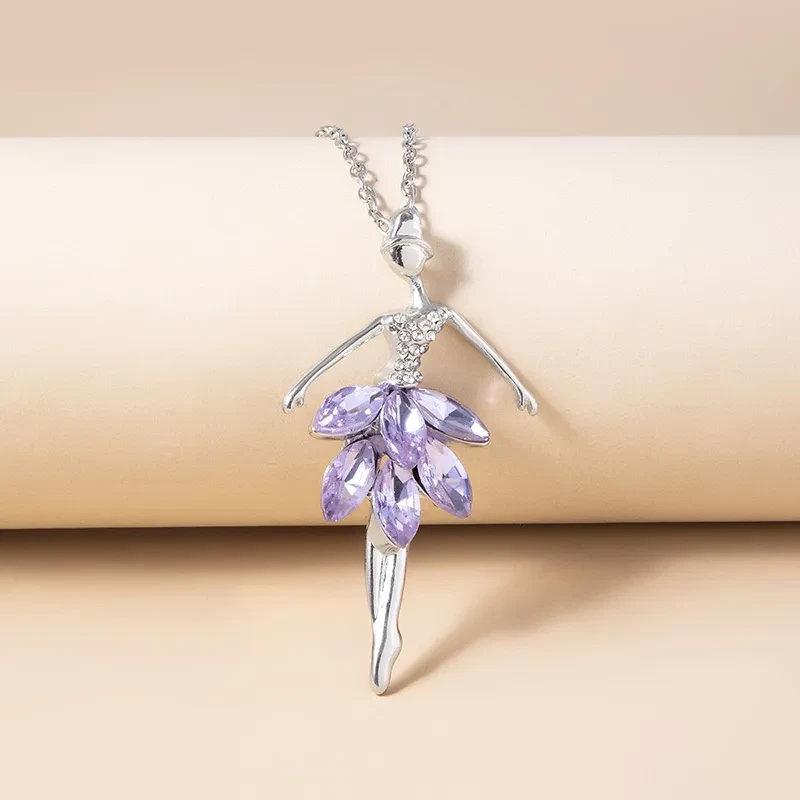 Purple Crystal Ballet Girl Pendant Necklace
