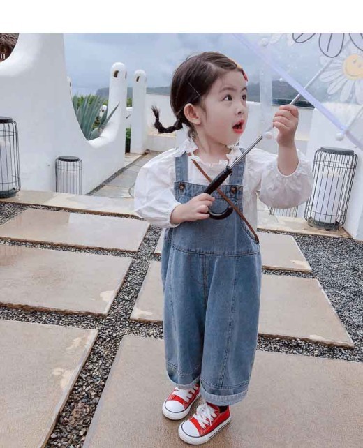 Cute Children's Denim Suspender Pants Autumn