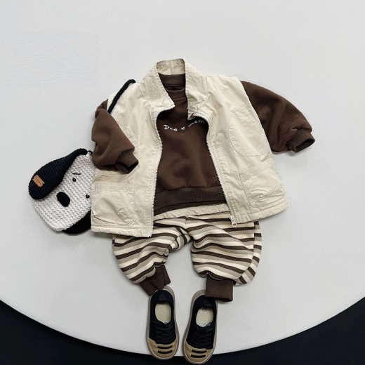 Boys And Girls Korean Mori Style Versatile Pullover Top Children Printed Fleece Hoodie