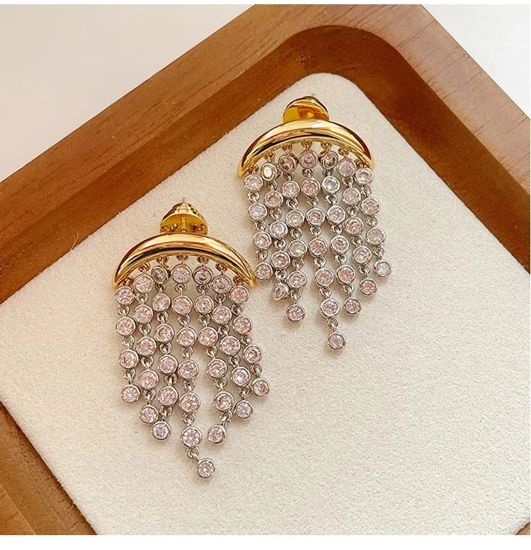 Exaggerated Zircon Ins Tassel Earrings Niche Design