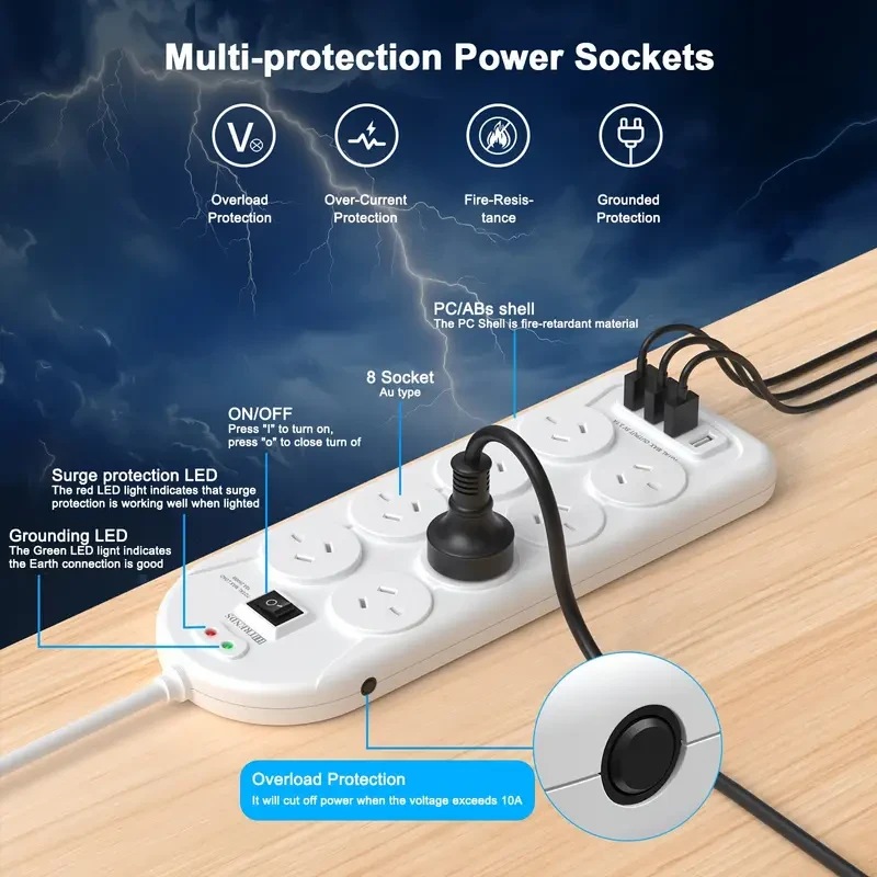12-in-1 Power Strip - 8 AC & USB