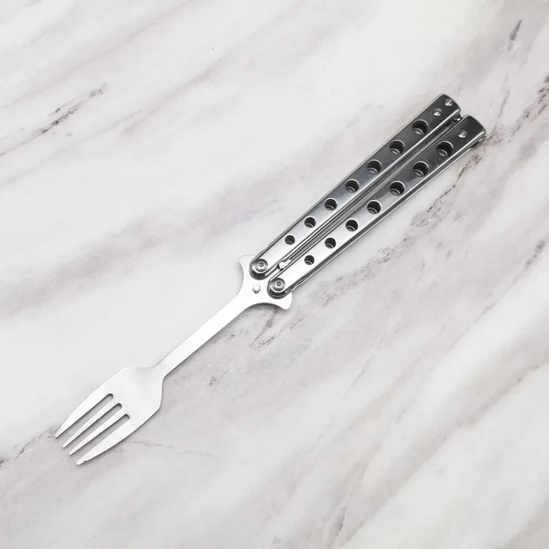 Stainless Steel Practice Butterfly Knife Folding End Blade
