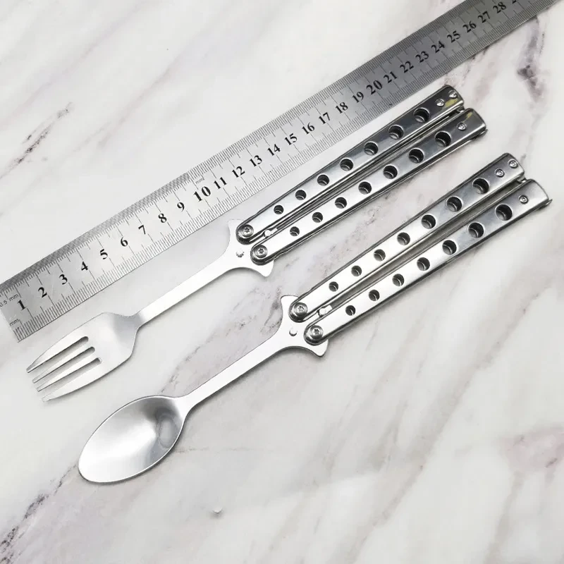 Stainless Steel Practice Butterfly Knife Folding End Blade