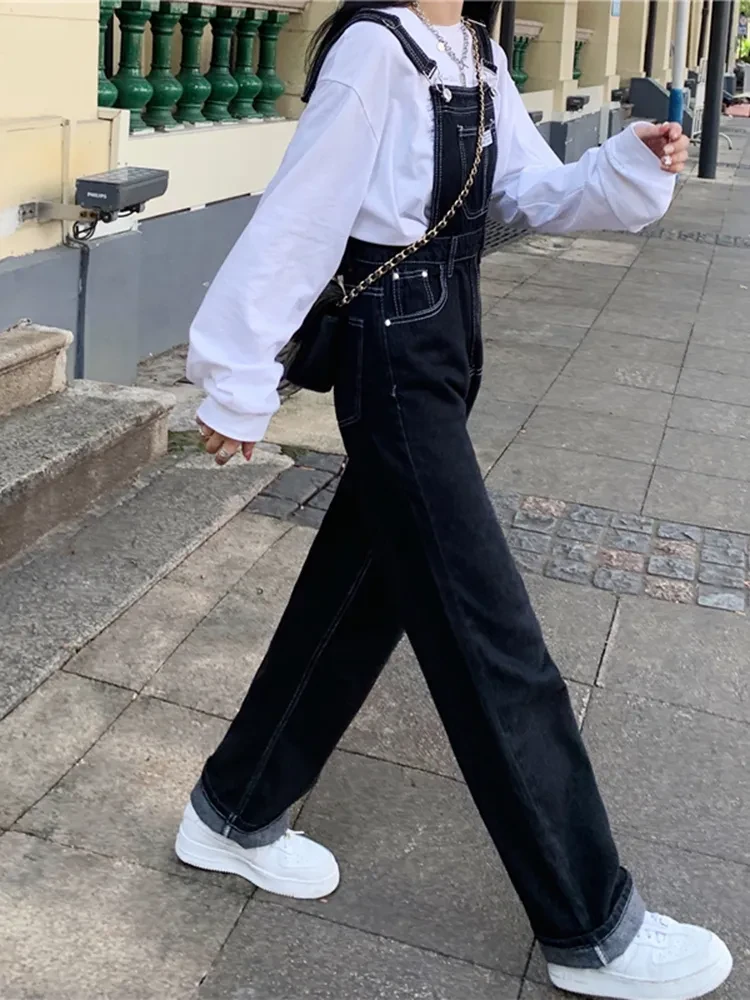 Womens Black Bib Overalls