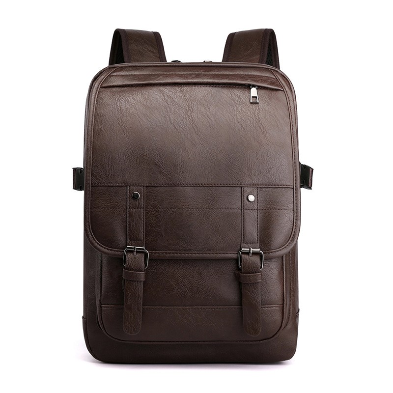 High School Men's Leather Bag Retro Backpack