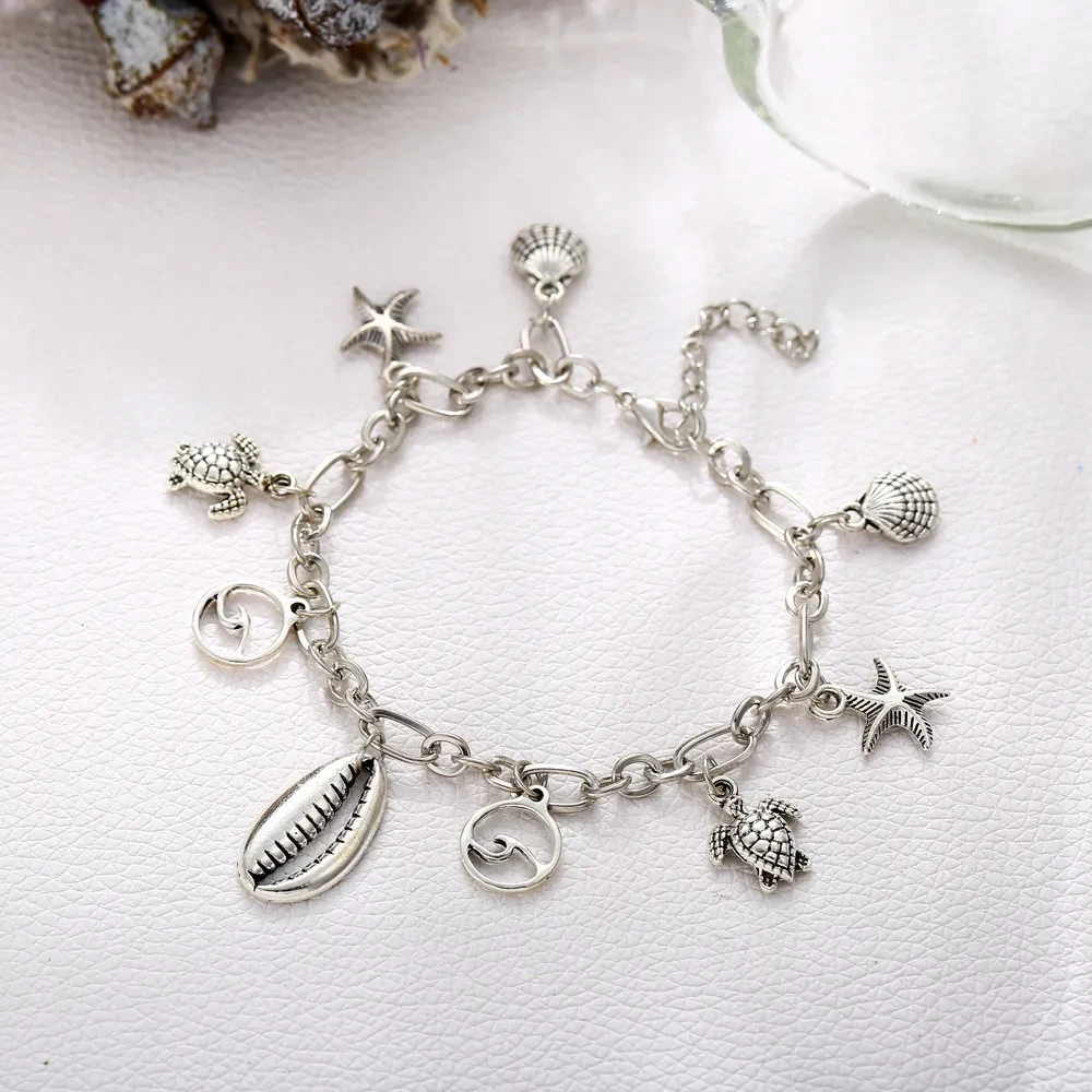 Boho Wave Turtle Pendant Anklet Bracelets For Women Shell Anklet Bracelets On The Leg Bohemian Foot Ocean Jewelry