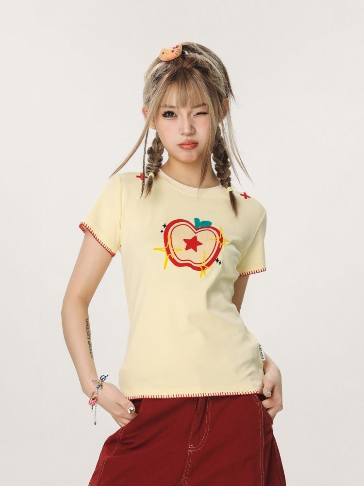 Women's Casual Sweet And Spicy Towel Embroidered Short Sleeve