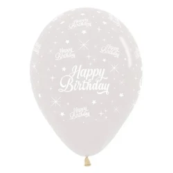30cm Happy Birthday Jewel Crystal Clear Latex Balloons - Pack of 25