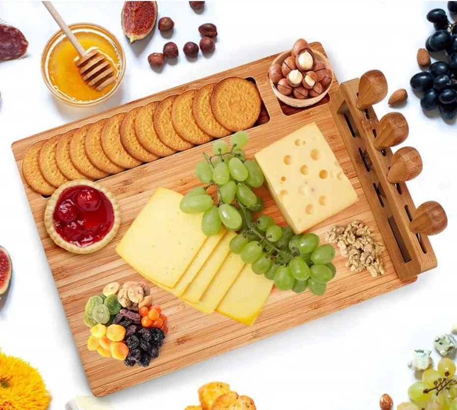 Bamboo Cut Board Cheese Fork Set