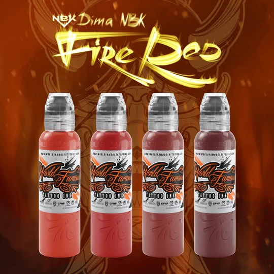 Dima NBK Fire Red Set World Famous Tattoo Ink 1 oz
