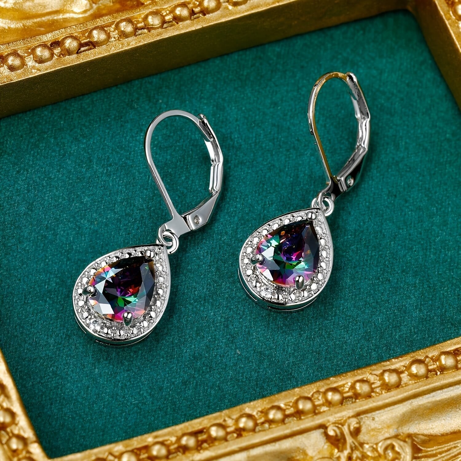 Colored Water Drop Stone Fashionable Earrings
