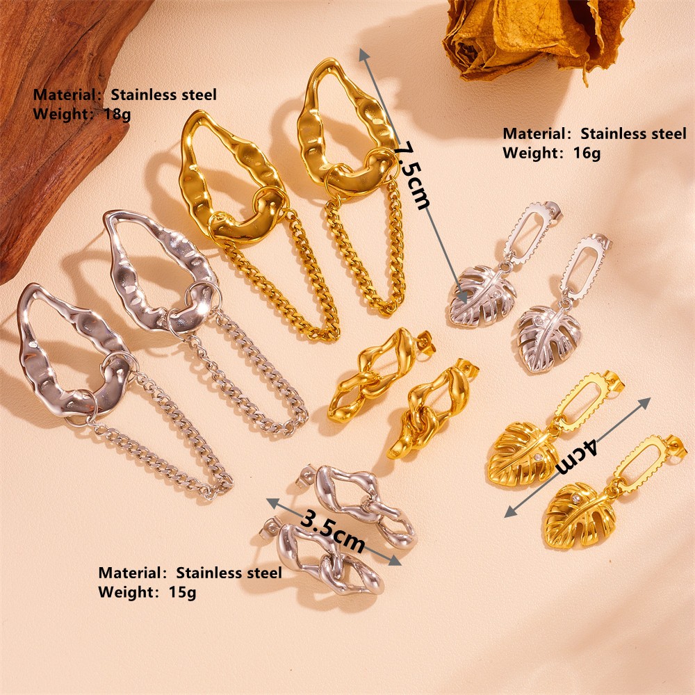 European And American Tassel Leaves Stainless Steel Non-fading Twist Earrings