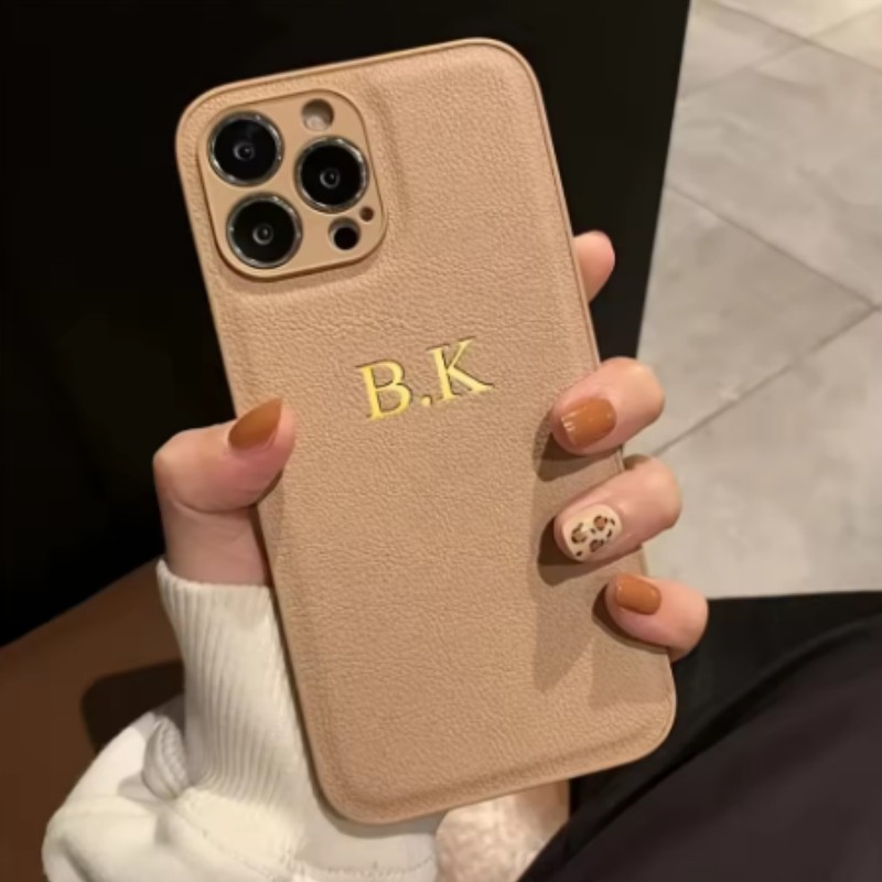 Personalized Gold-embossed Name Luxury Leather Phone Case