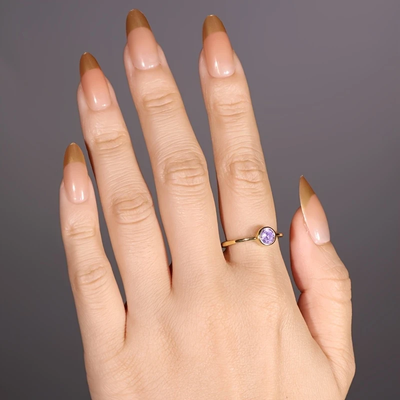Golden Light Reflecting Amethyst Small Round Amethyst Mystery Light Halo S925 Silver 0.1 Carat Adjustable Opening Ring for Women  Light Luxury, High-End Design, Perfect for Daily Wear and Special Occasions
