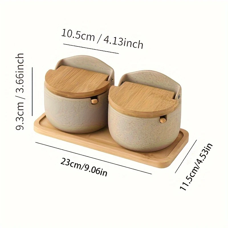 Japanese Ceramic Bamboo and Wood Lid Seasoning Jar Set  Elegant and Practical Storage for Salt, Sugar, and Spices