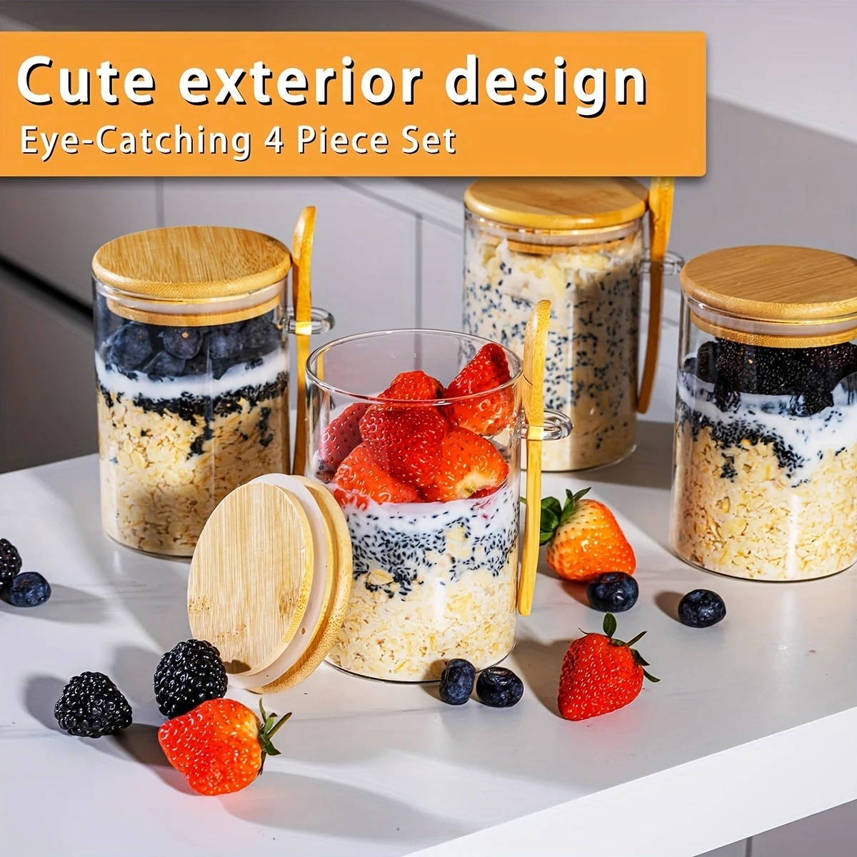 [Oatmeal Cup Container] 2pcs/4pcs 16oz Oatmeal Cup with Lid and Spoon  Meal Preparation Container for Chia Seed, Pudding, Yogurt, Salad, Cereal, and More