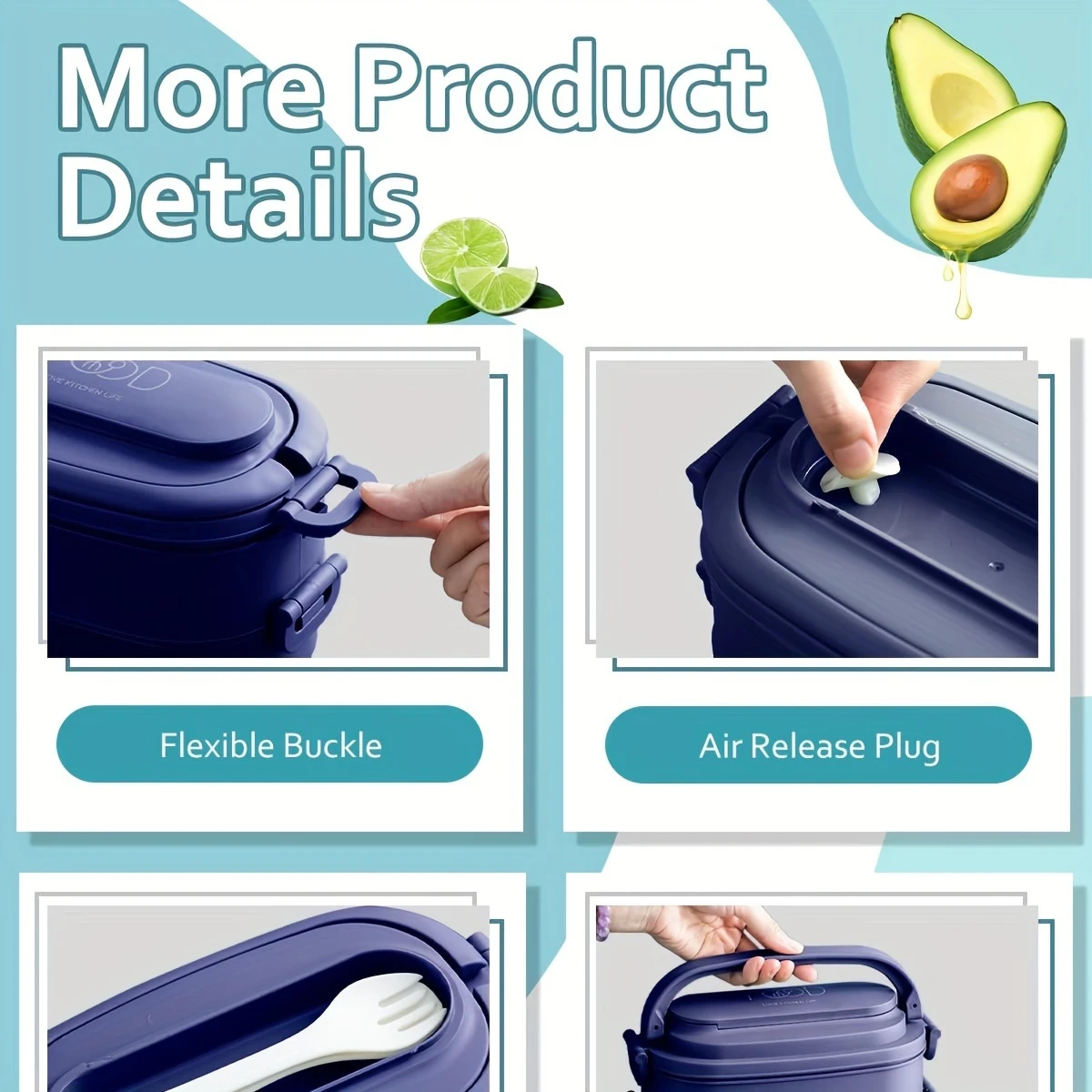 LDQ Stackable Lunch Box with Utensils Leakproof, Microwave Safe, 1550ml Bento Box for Work & Outdoor Use Meal Prep Container with Compartments for Salads, Pasta, Veggies