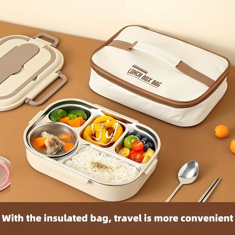 304 Stainless Steel Bento Box with Insulation Bag Single Layer, Ideal for Student and Outdoor Meal Take