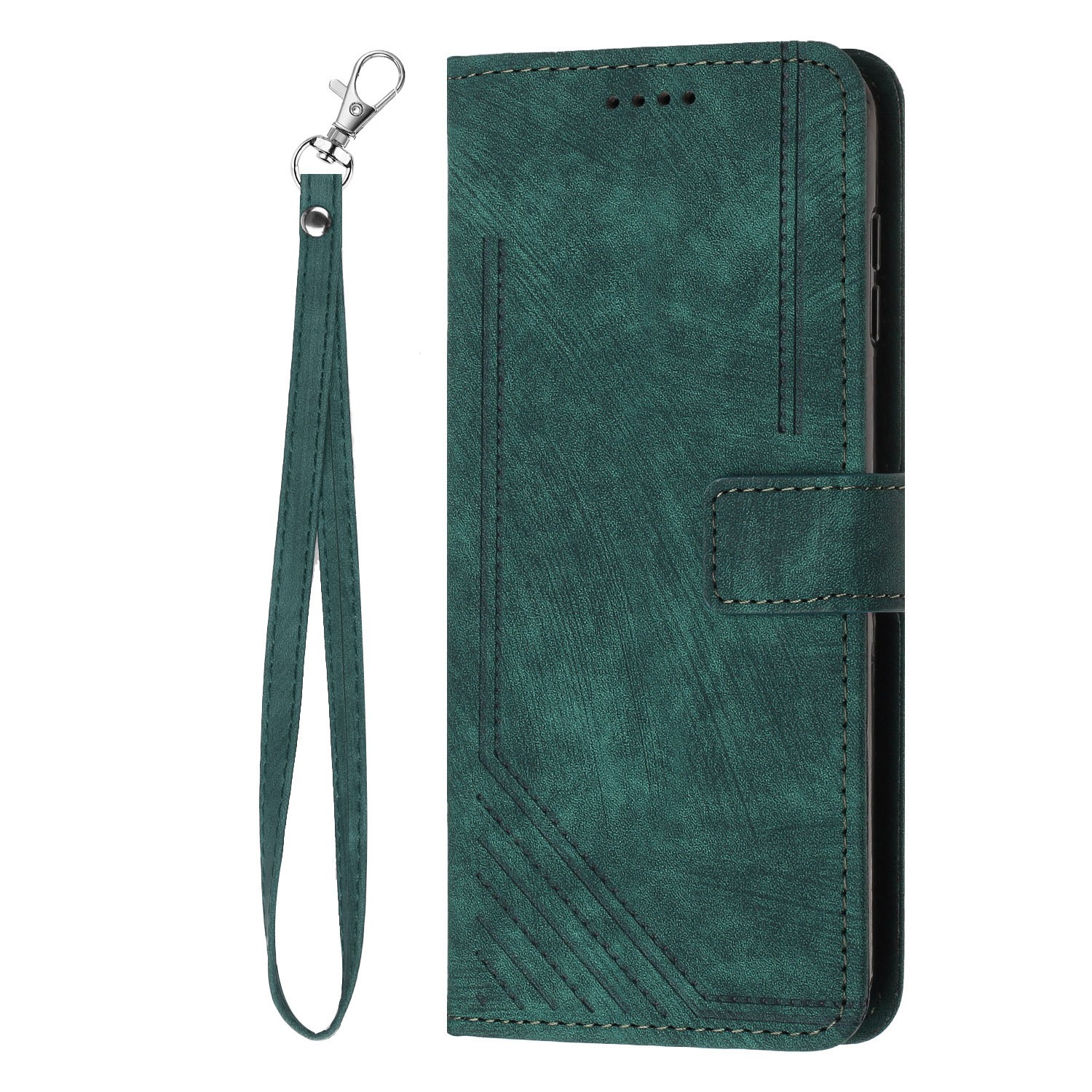 Leather Case Skin Frosted Striped Card Wallet Crossbody Rope