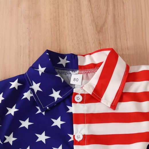Summer Boys' Independent Japanese Star Stripe Single-breasted Short Sleeve Shorts Suit