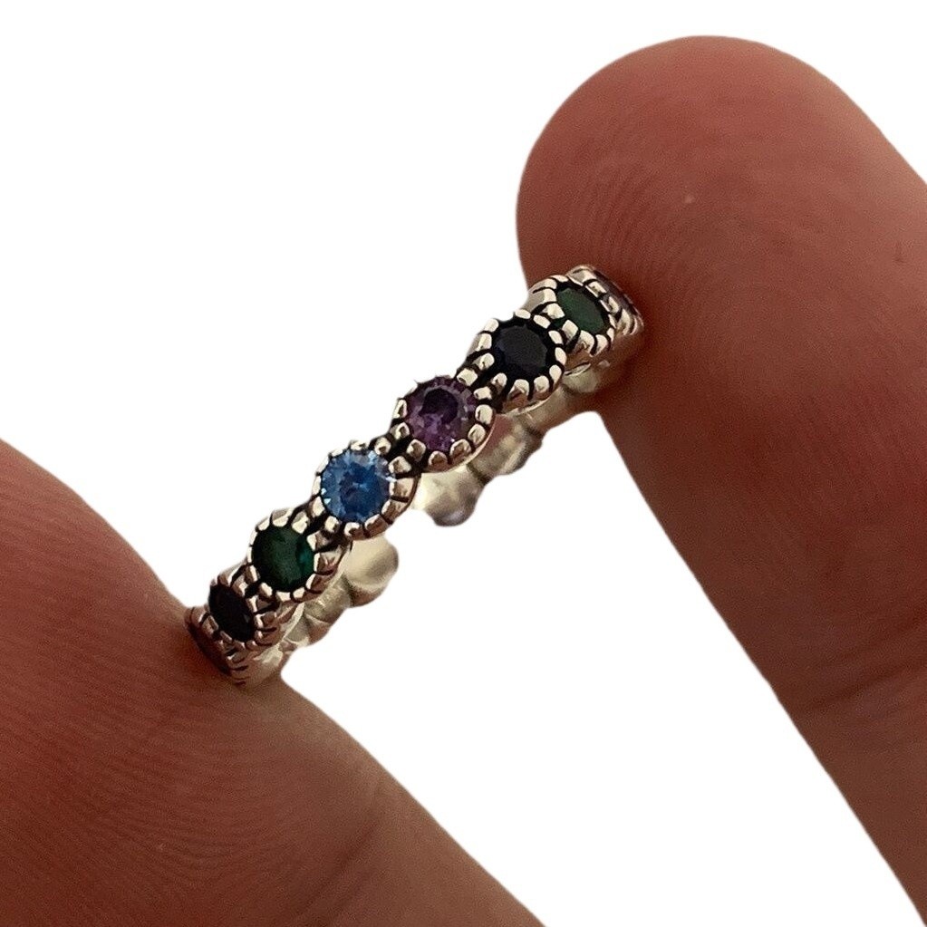 Colorful Round Zircon Ring Women's Retro Fashion