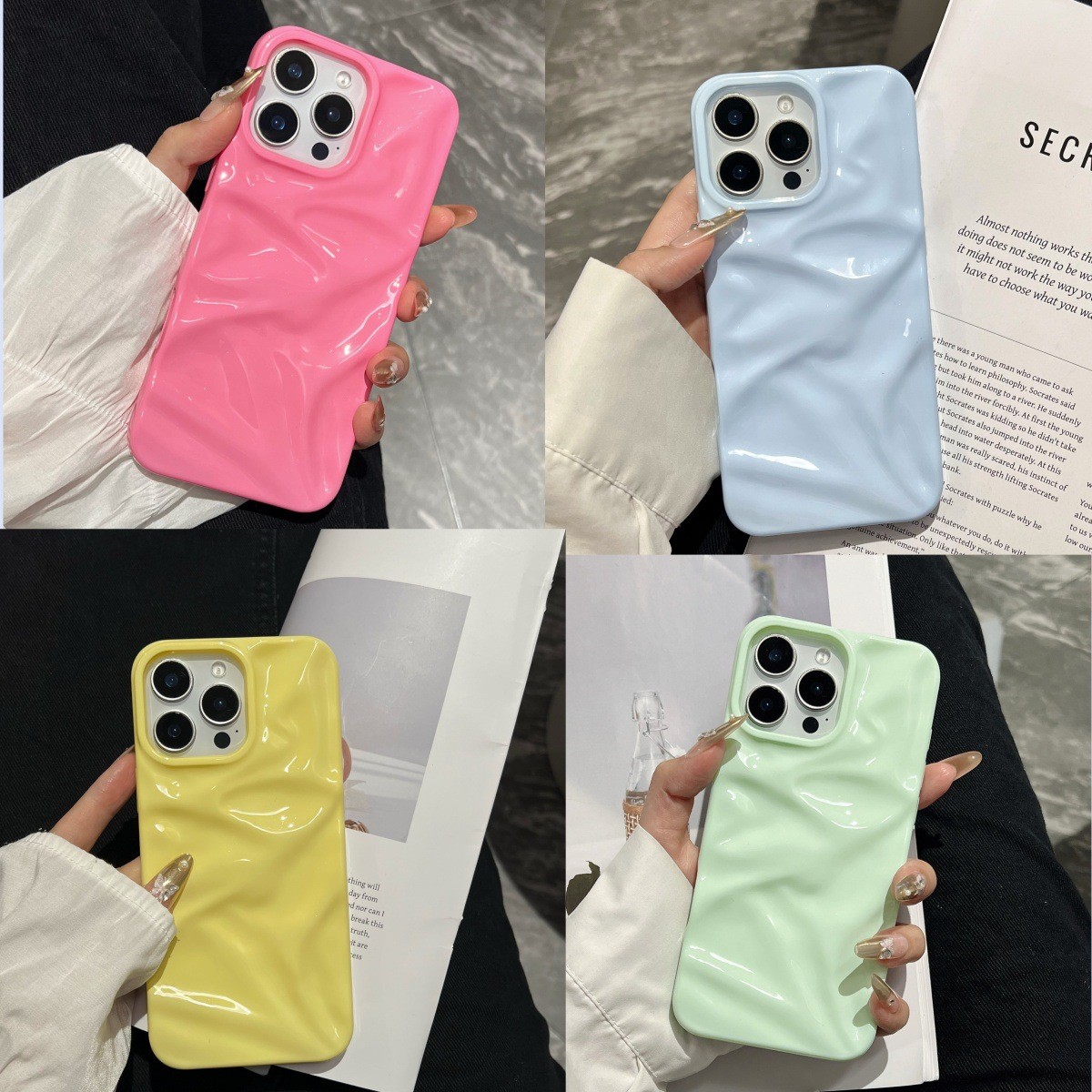 Ins Style Three-dimensional Pleated Pattern Macaron Color Series Phone Case