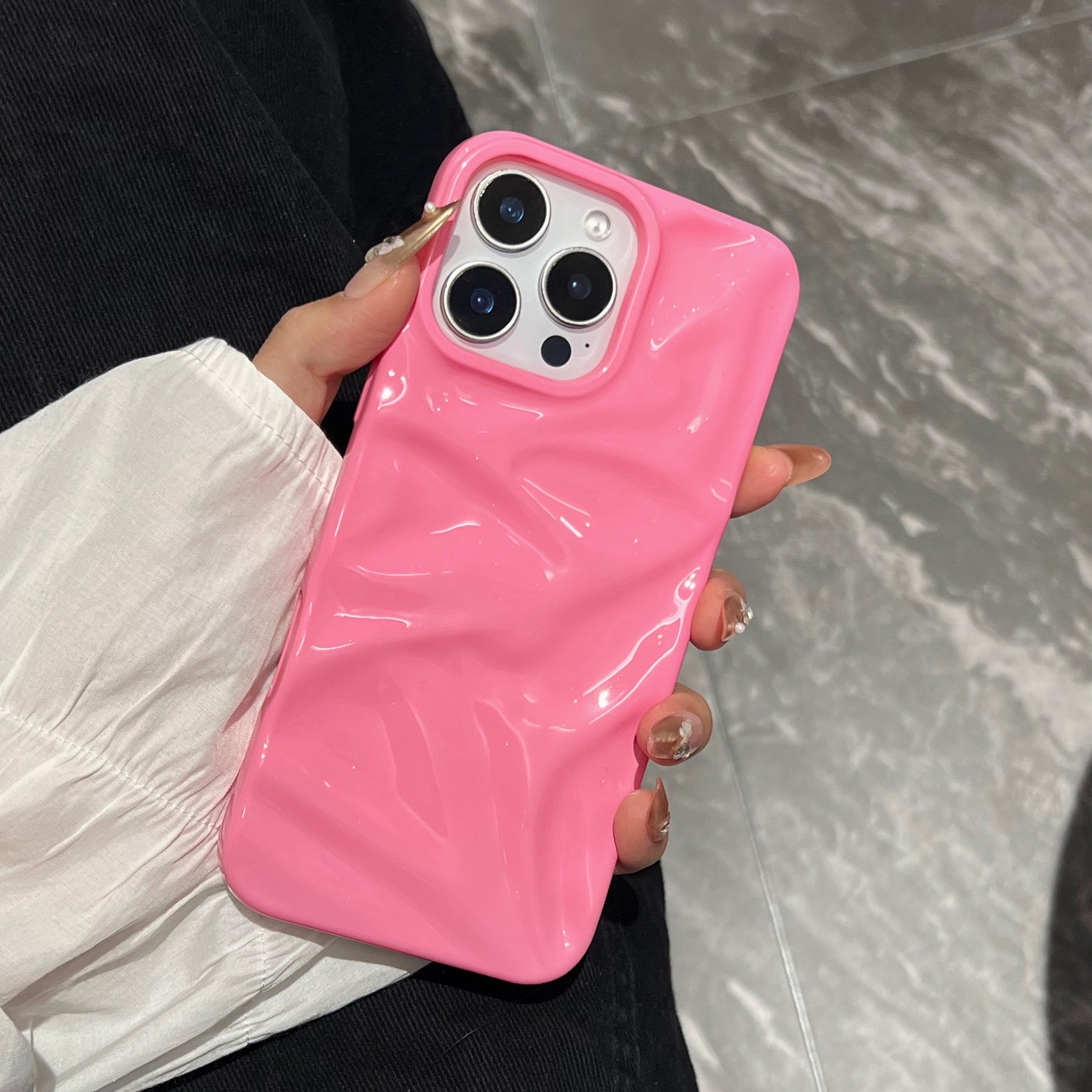 Ins Style Three-dimensional Pleated Pattern Macaron Color Series Phone Case