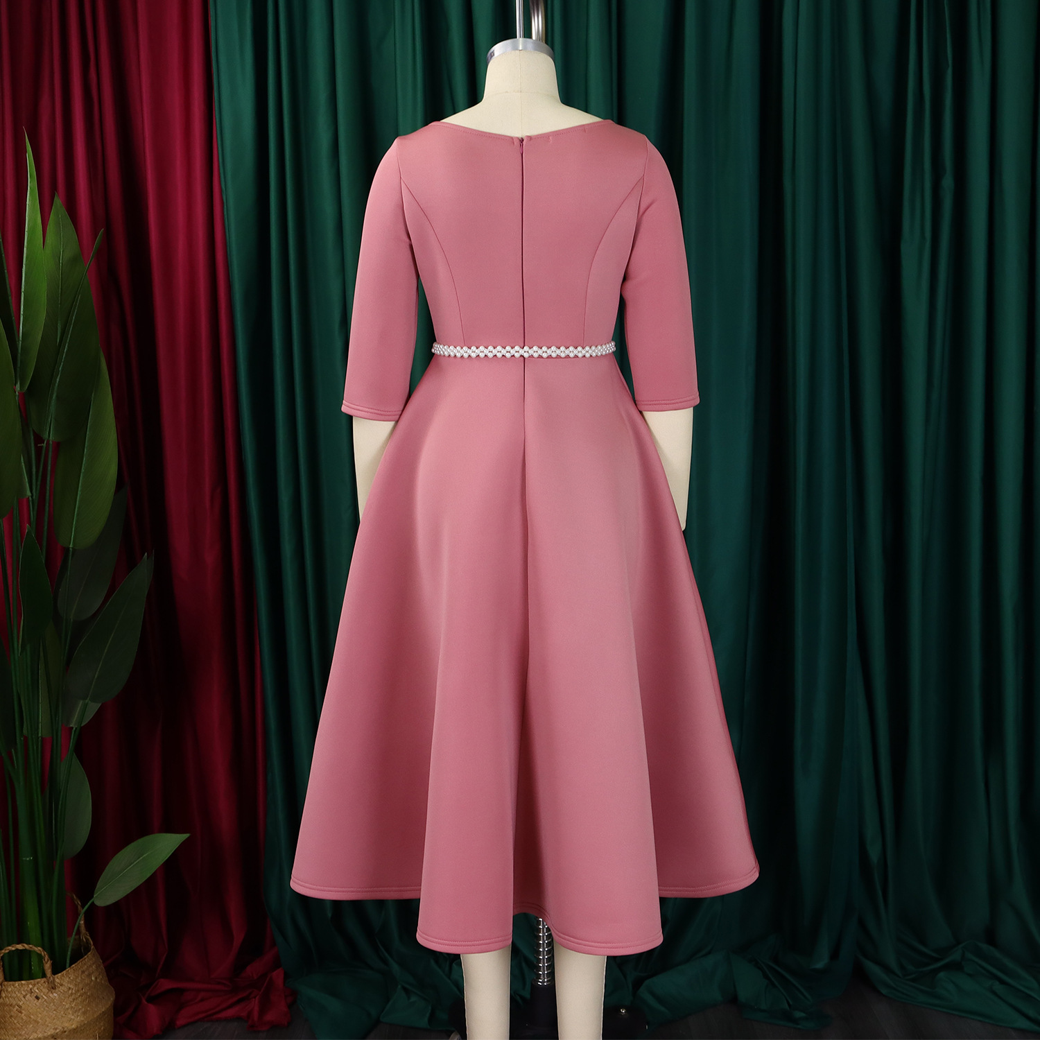 Women's European And American Solid Color Large Swing Skirt Temperament Dress