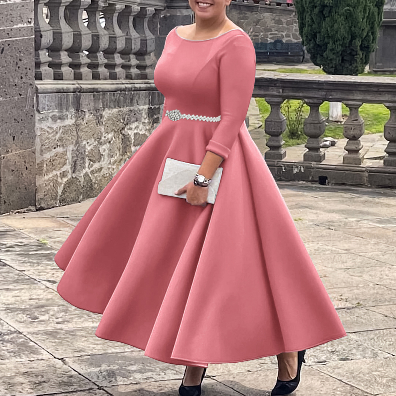 Women's European And American Solid Color Large Swing Skirt Temperament Dress