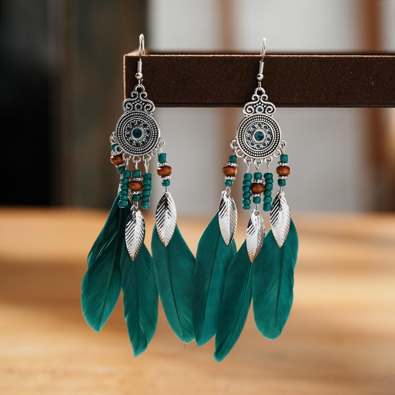 Feather Earrings Round Drop Oil Craft Earrings Retro