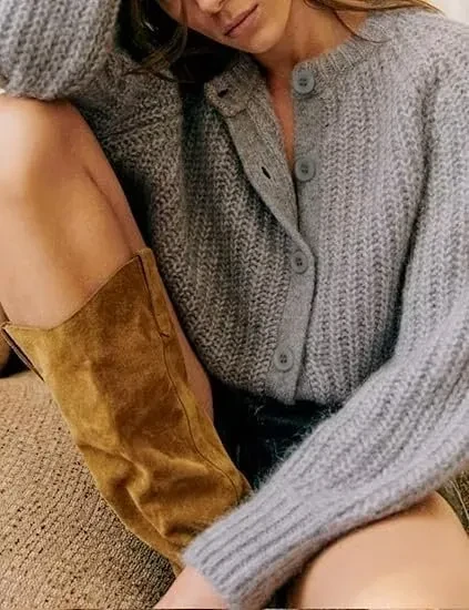 Women's Puff Sleeve Knitted Cardigan Sweater