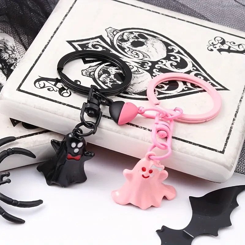 Black Ghost Cartoon Key Button Halloween Key Ring Bag Accessories