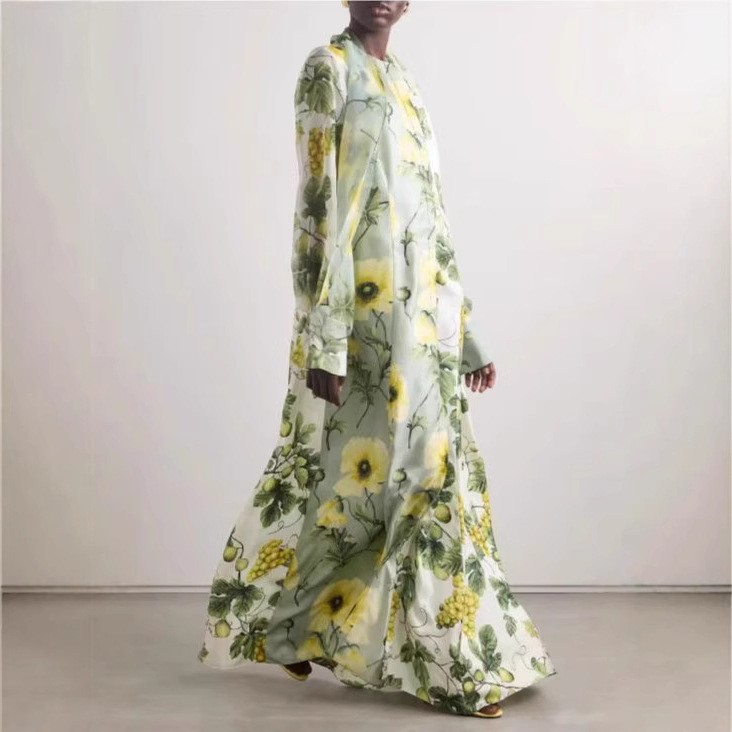 Women's Printed Pleated Dignified Flowers Dress