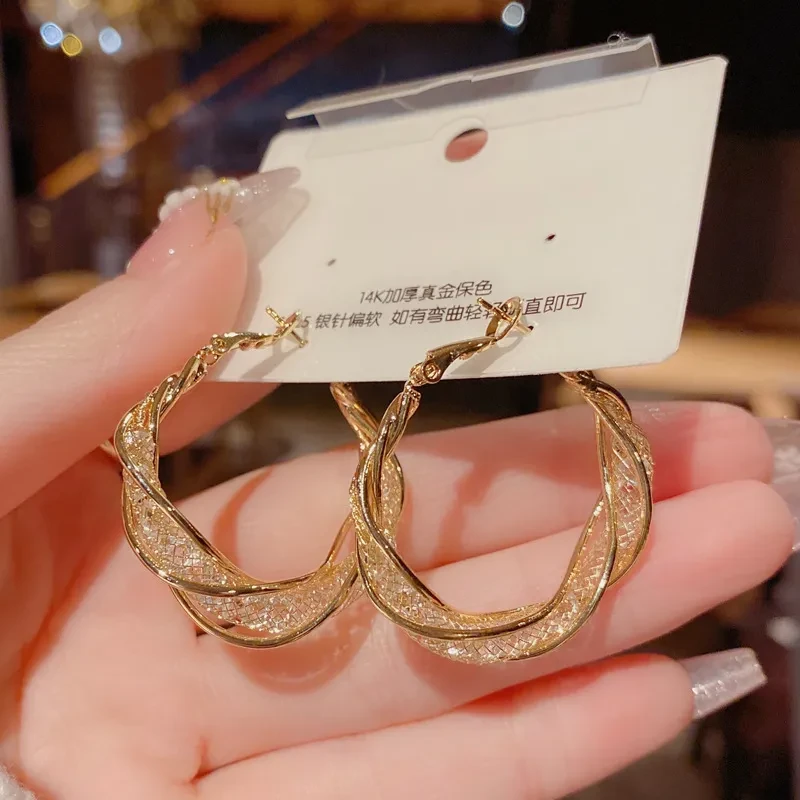 Luxurious Womens Golden Geometric Hoop Earrings with Sparkling Rhinestones  Vintage Bohemian Style, Stainless Steel Posts, Perfect Gift for Special Occasions, Novelty Earrings