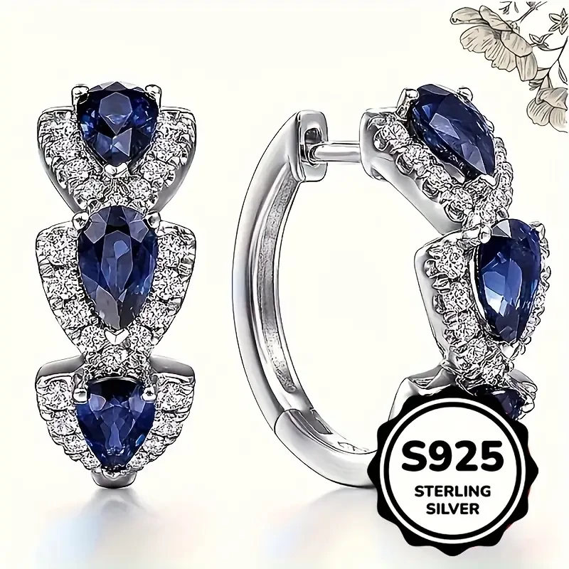 Elegant 925 Sterling Silver Earrings with Cubic Zirconia, Blue and Clear Gemstones Perfect for Daily Wear and Formal Events, Ideal Valentines Day Gift