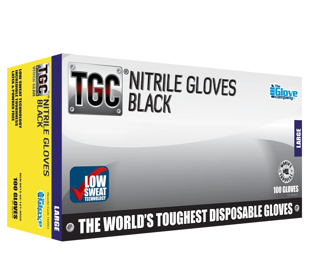 TGC Black Premium Nitrile Gloves With Low Sweat Technology  100 Pcs/Box