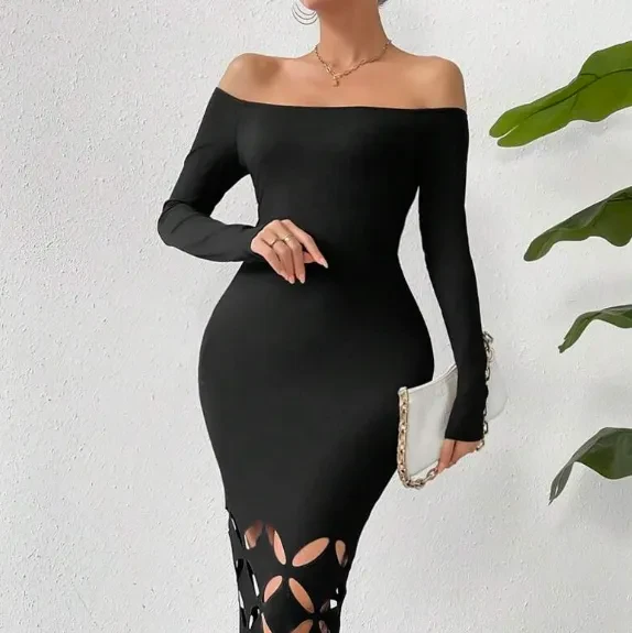 Black Bodycon Maxi Dress With Sleeves
